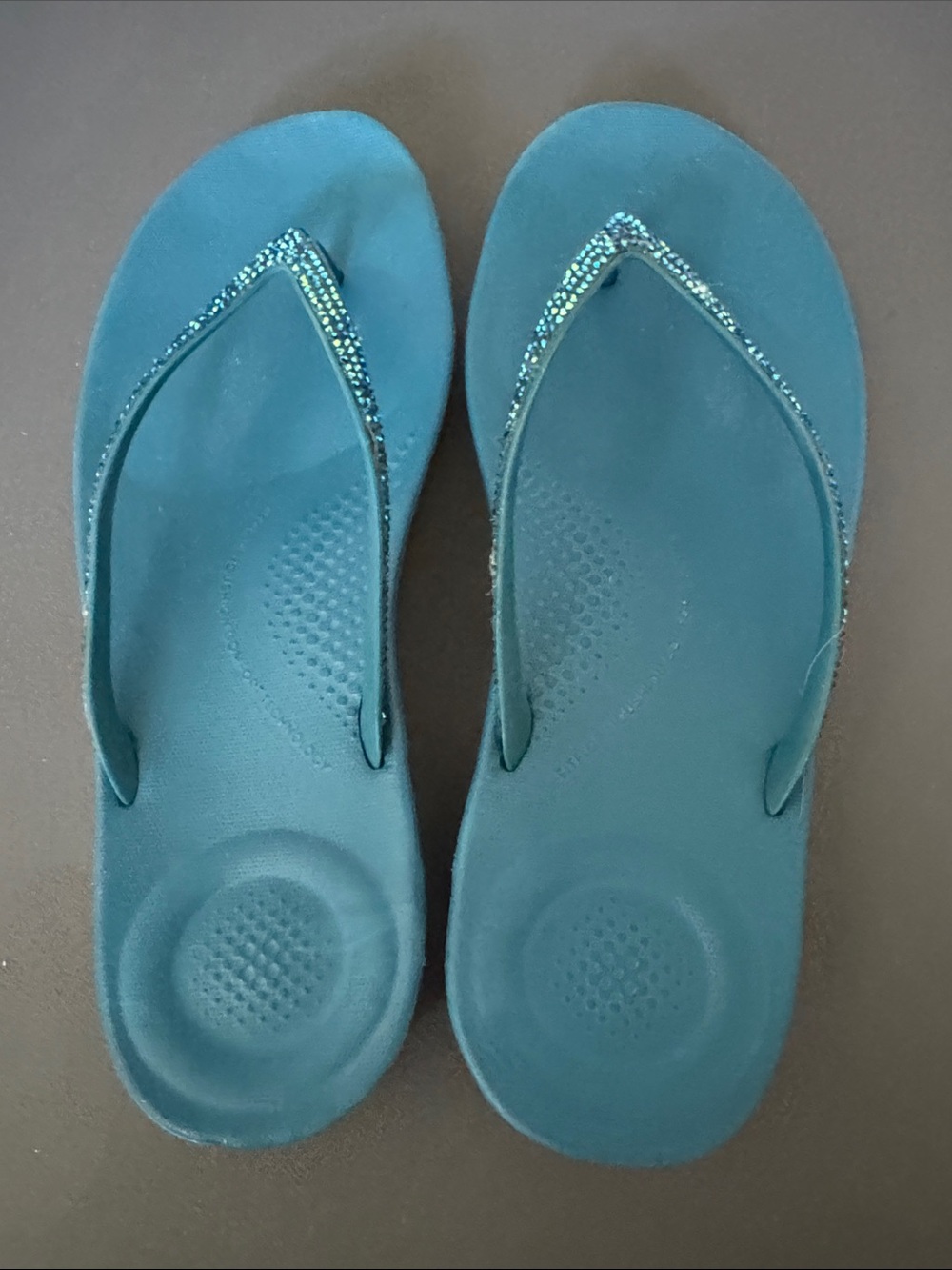Fitflop Women's Blue Comfort Flip Flops with Multi-Colored Embellished Straps